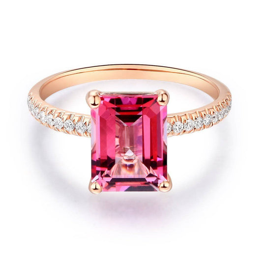 14K Rose Gold 2.8ct Pink Topaz 0.16ct Natural Diamond Ring