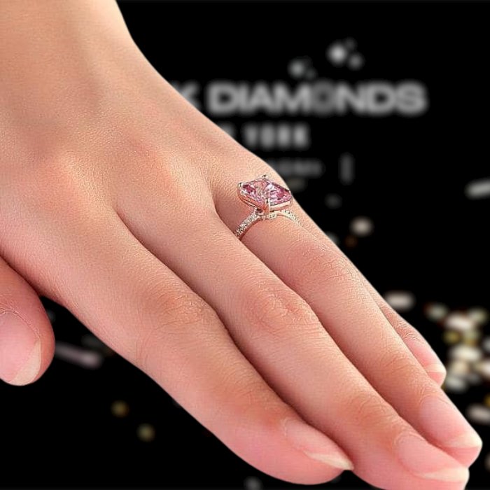 14K Rose Gold 2.8ct Pink Topaz 0.16ct Natural Diamond Ring - Black Diamonds New York