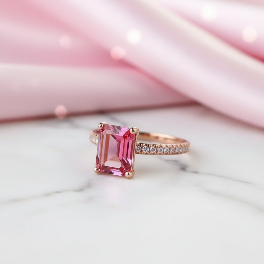 14k Rose Gold 2.8ct Pink Topaz Diamond Option Ring-Black Diamonds New York