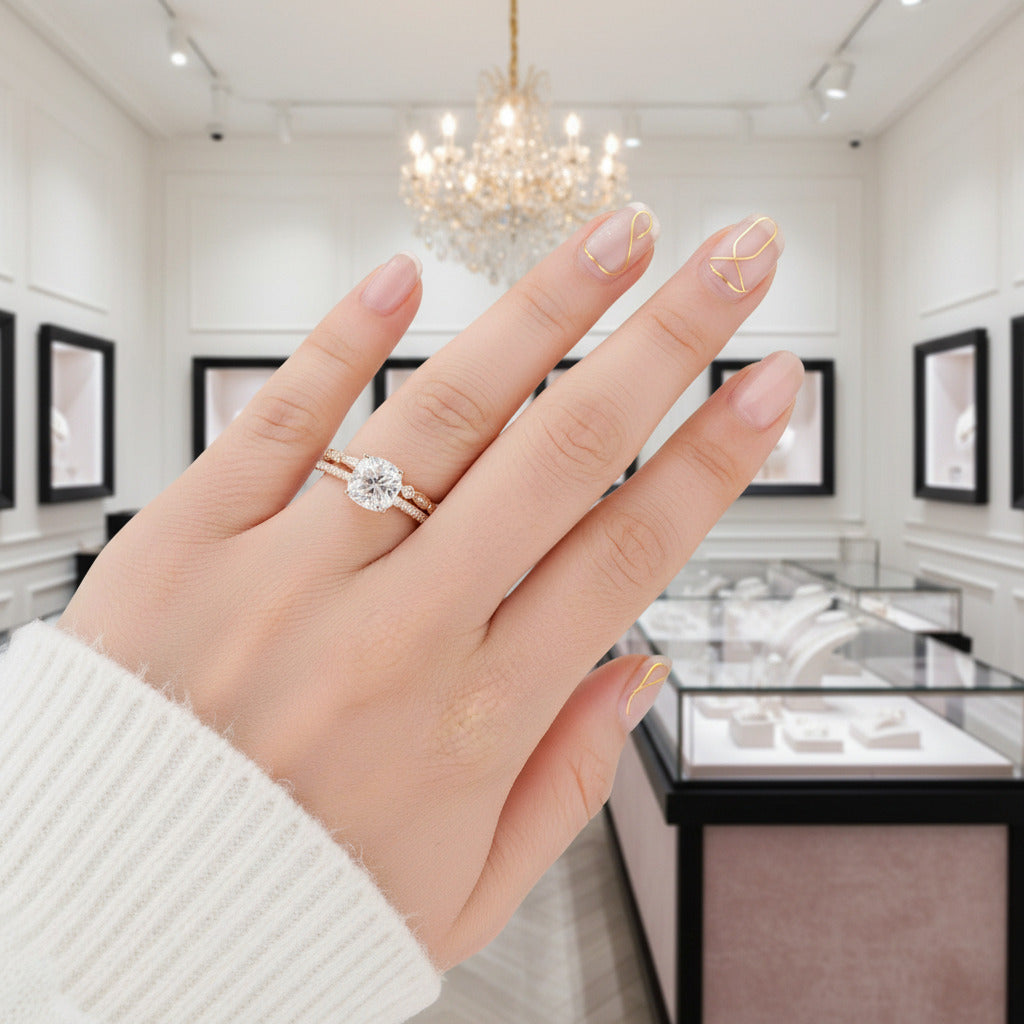 14k Rose Gold 2ct 7.5mm Cushion Cut Diamond Bridal Ring Set-Black Diamonds New York