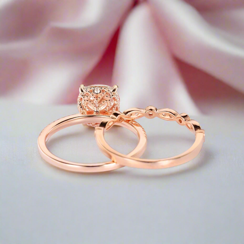 14k Rose Gold 2ct 7.5mm Cushion Cut Diamond Bridal Ring Set-Black Diamonds New York