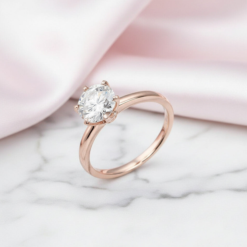 14k Rose Gold 2ct 8mm D Color Diamond Option Solitaire Engagement Ring-Black Diamonds New York