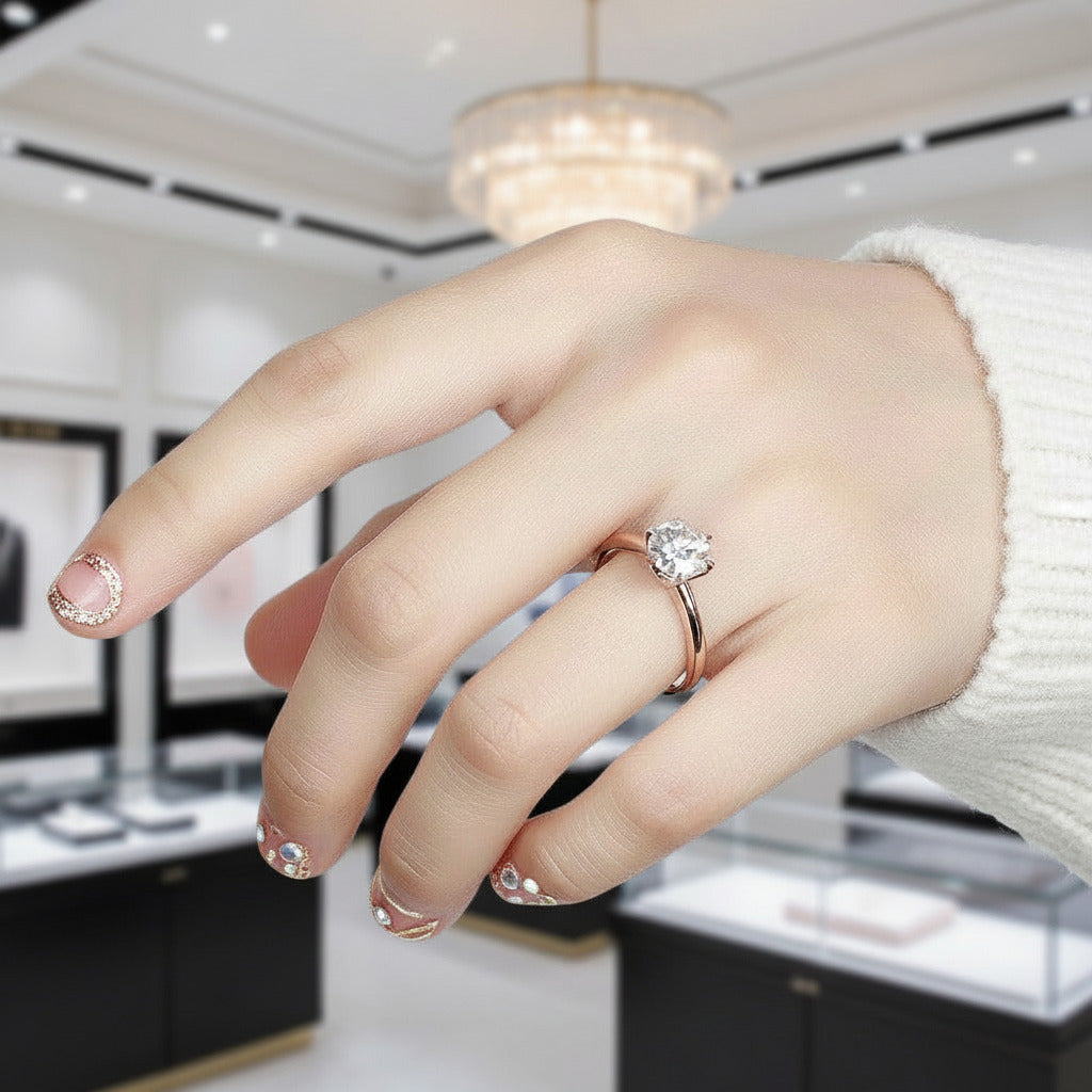 14k Rose Gold 2ct 8mm D Color Diamond Option Solitaire Engagement Ring-Black Diamonds New York