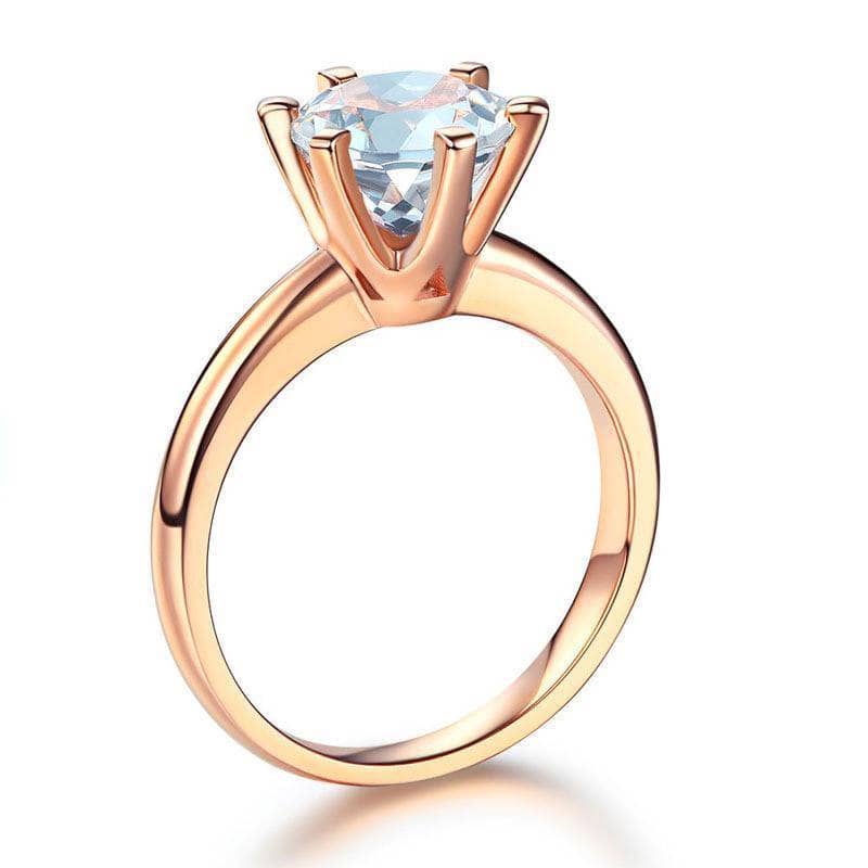 14K Rose Gold 2ct Topaz 6 Claws Solitaire Ring-Black Diamonds New York