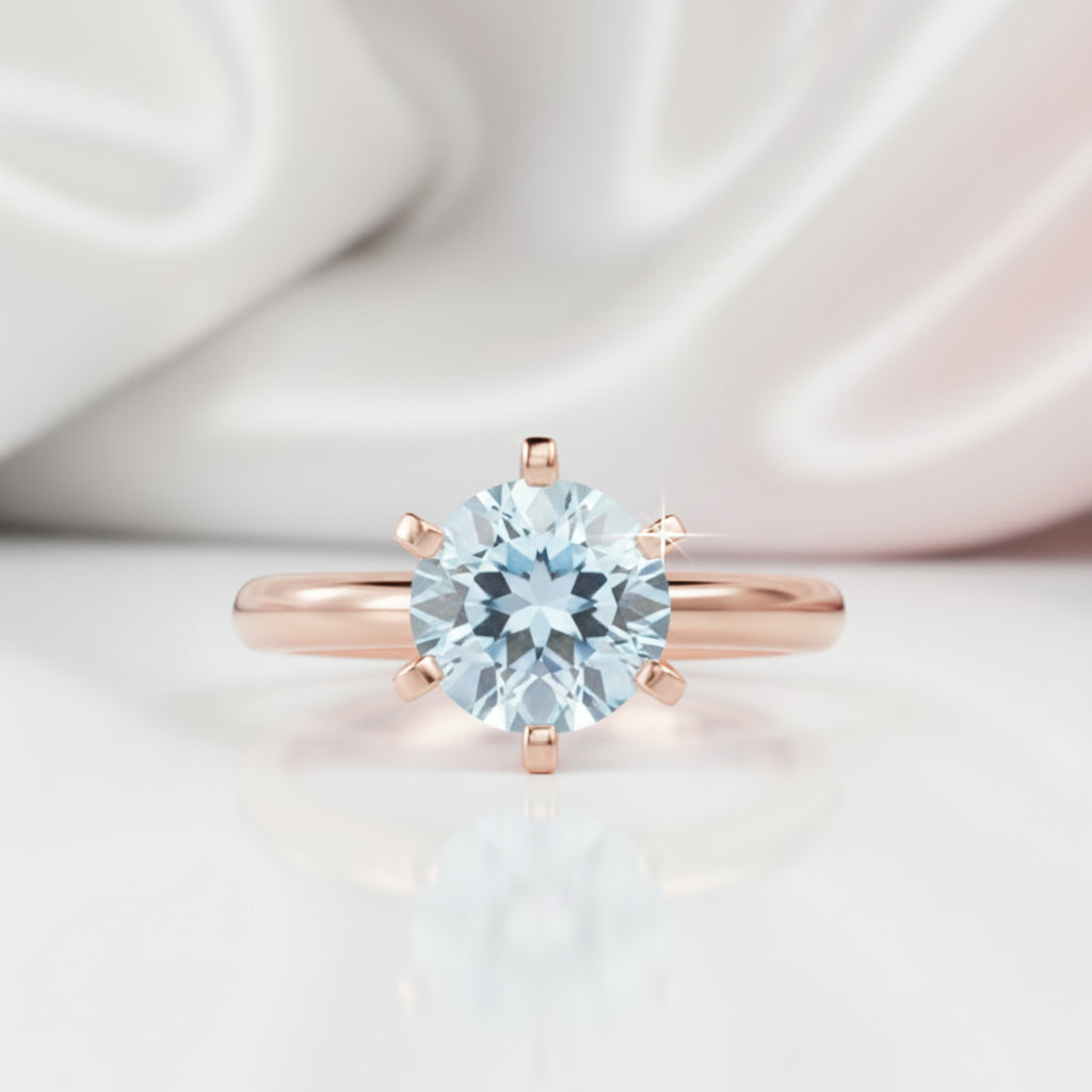 14k Rose Gold 2ct Topaz 6 Claws Solitaire Ring-Black Diamonds New York