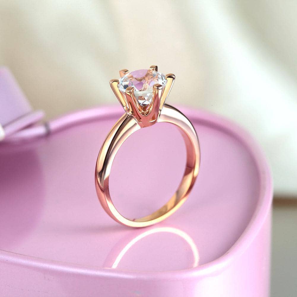 14K Rose Gold 2ct Topaz 6 Claws Solitaire Ring-Black Diamonds New York
