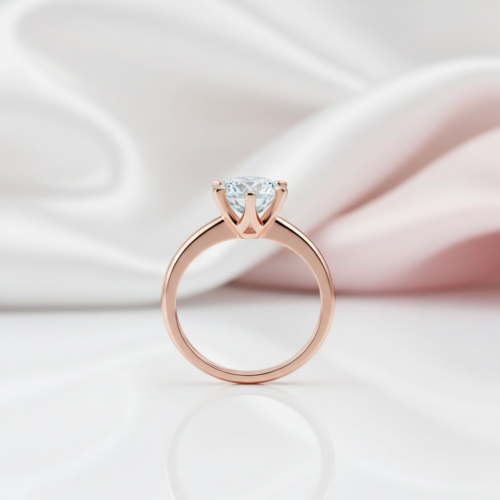 14k Rose Gold 2ct Topaz 6 Claws Solitaire Ring-Black Diamonds New York