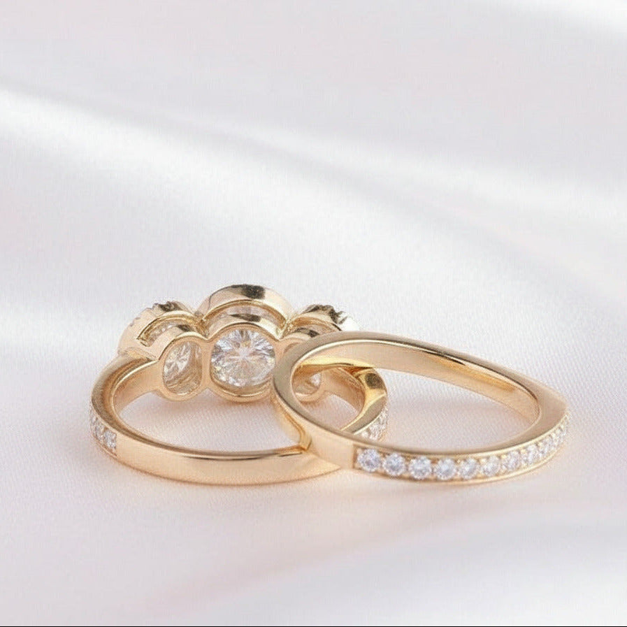 14k Rose Gold 3.1ct Diamond Three Stone Engagement Ring Set-Black Diamonds New York