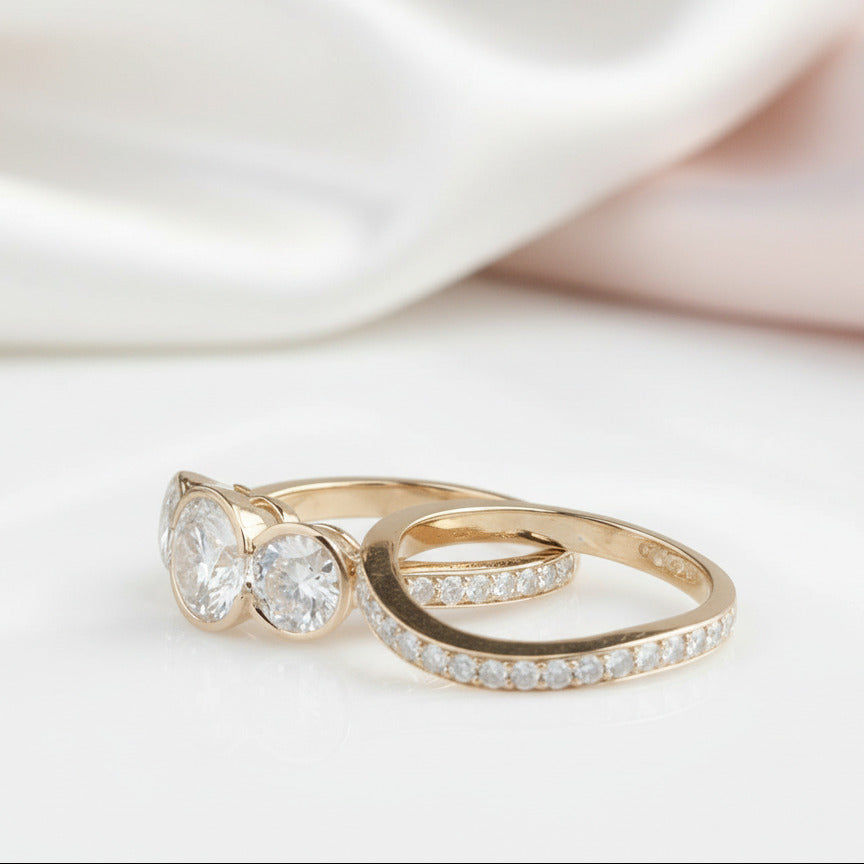 14k Rose Gold 3.1ct Diamond Three Stone Engagement Ring Set-Black Diamonds New York