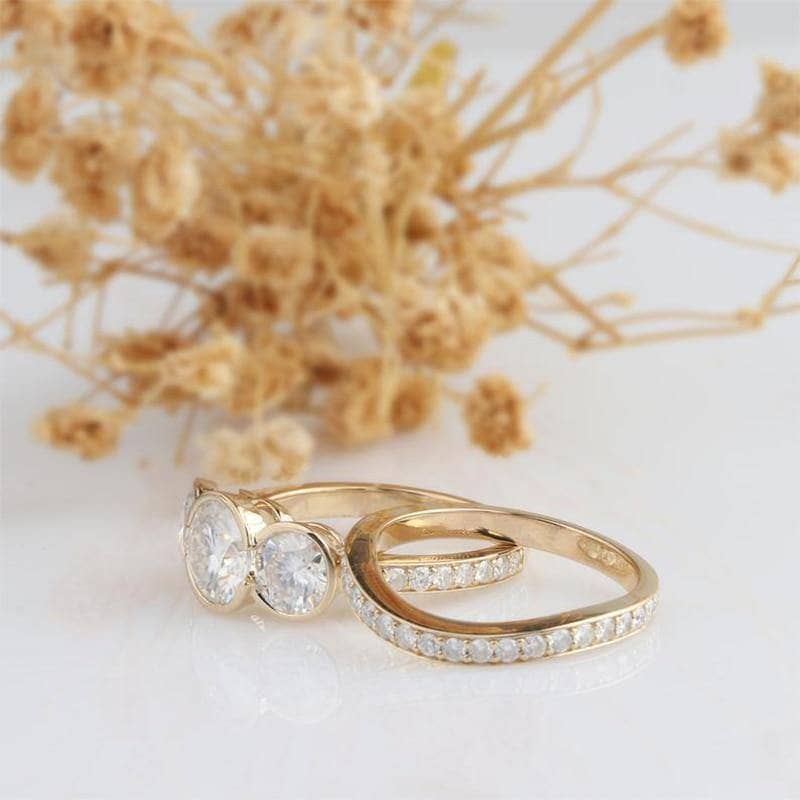 14k Rose Gold 3.1ct Moissanite Three Stone Engagement Ring Set-Black Diamonds New York