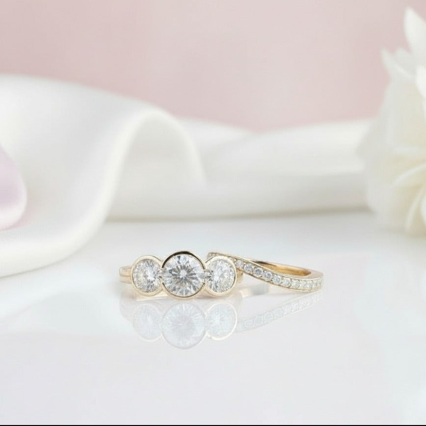 14k Rose Gold 3.1ct Diamond Three Stone Engagement Ring Set-Black Diamonds New York