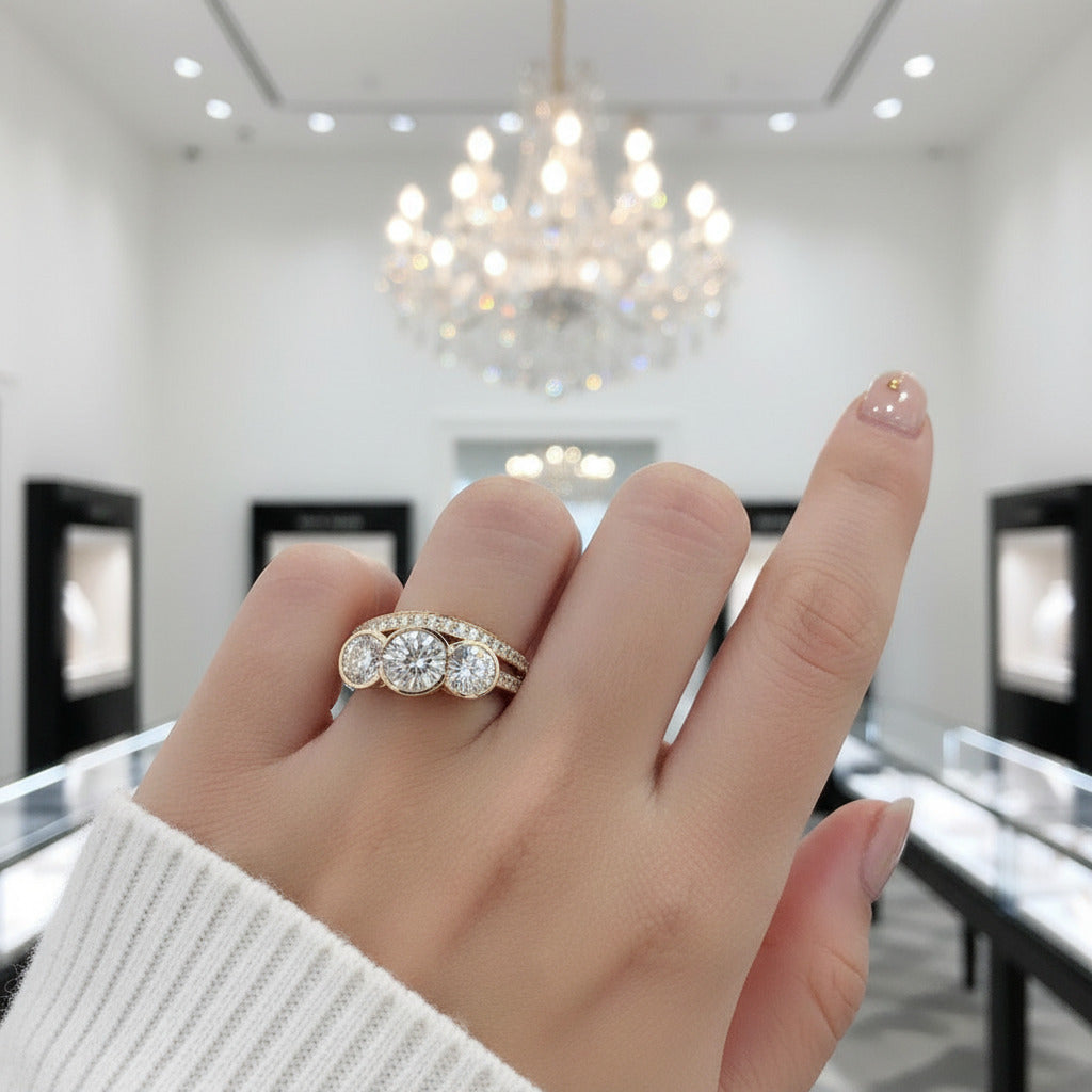 14k Rose Gold 3.1ct Diamond Three Stone Engagement Ring Set-Black Diamonds New York