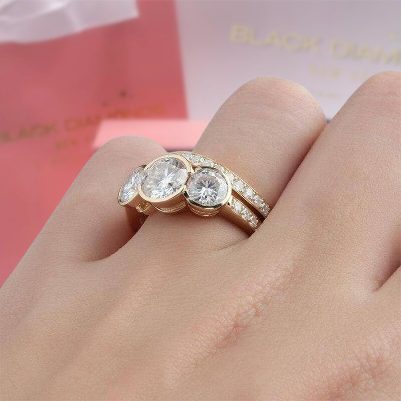 14k Rose Gold 3.1ct Diamond Three Stone Engagement Ring Set-Black Diamonds New York