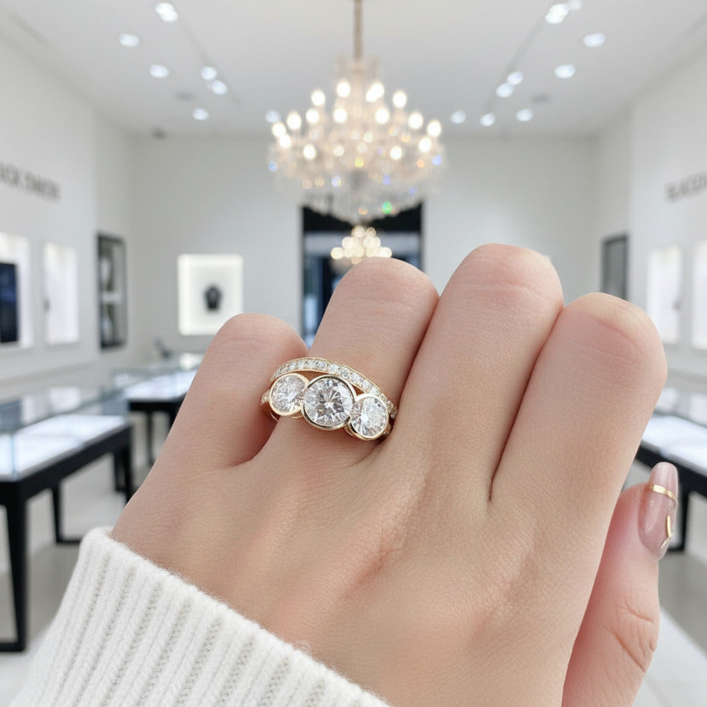 14k Rose Gold 3.1ct Diamond Three Stone Engagement Ring Set-Black Diamonds New York