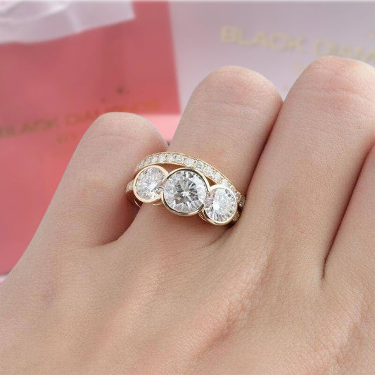 14k Rose Gold 3.1ct Moissanite Three Stone Engagement Ring Set - Black Diamonds New York