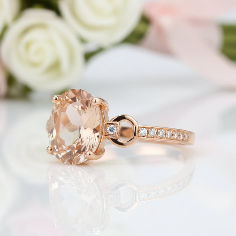 14k Rose Gold 3.5 Ct Oval Peach Morganite 0.09 Ct Natural Diamond Option Ring-Black Diamonds New York