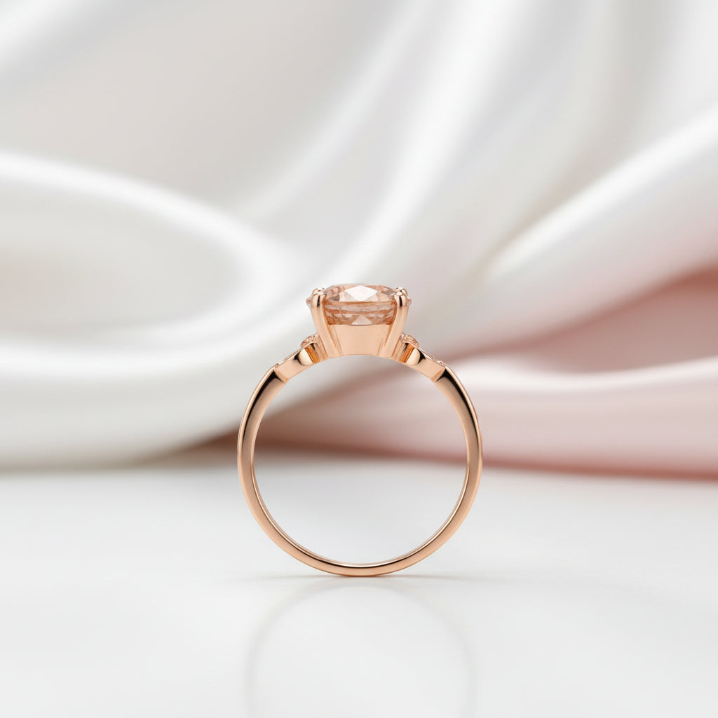 14k Rose Gold 3.5 Ct Oval Peach Morganite 0.09 Ct Natural Diamond Option Ring-Black Diamonds New York