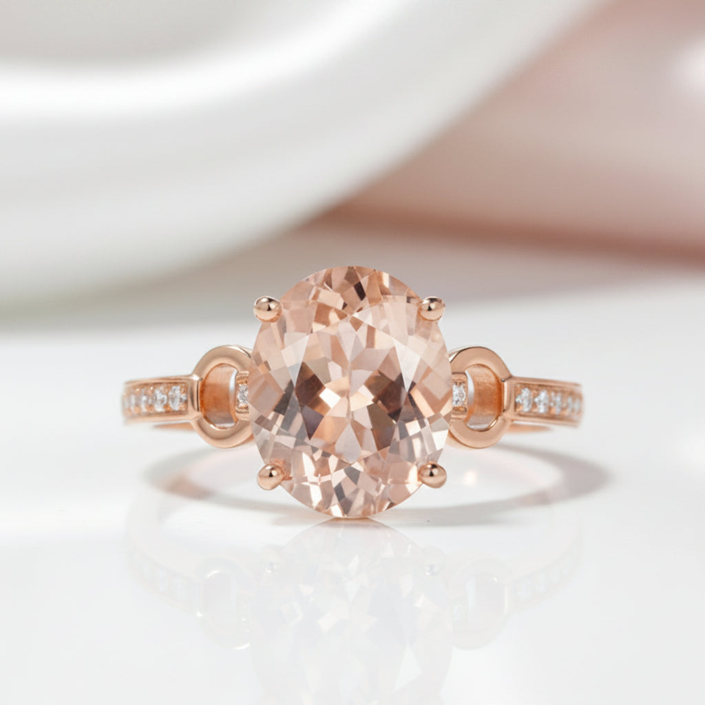 14k Rose Gold 3.5 Ct Oval Peach Morganite 0.09 Ct Natural Diamond Option Ring-Black Diamonds New York