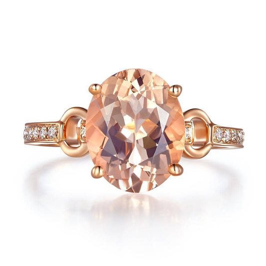 14K Rose Gold 3.5 Ct Oval Peach Morganite 0.09 Ct Natural Diamond Ring-Black Diamonds New York