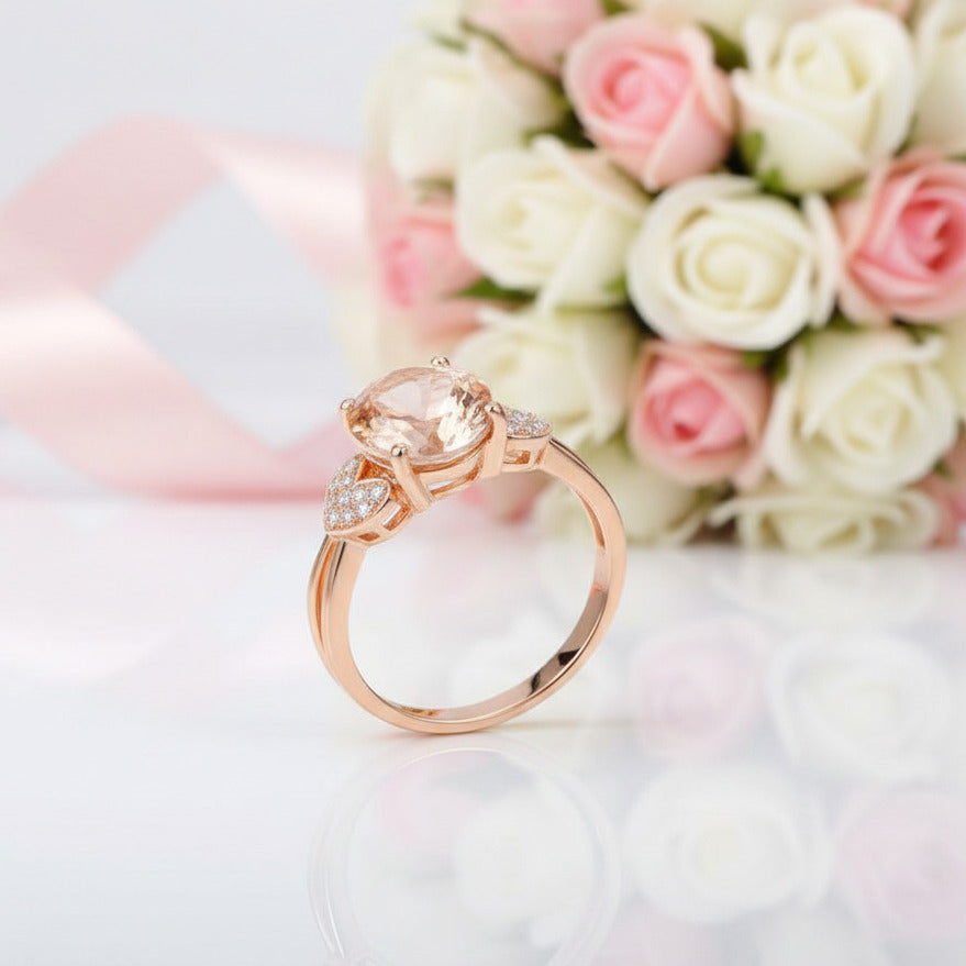 14K Rose Gold 3.5 Ct Oval Peach Morganite & Diamond Option-Black Diamonds New York