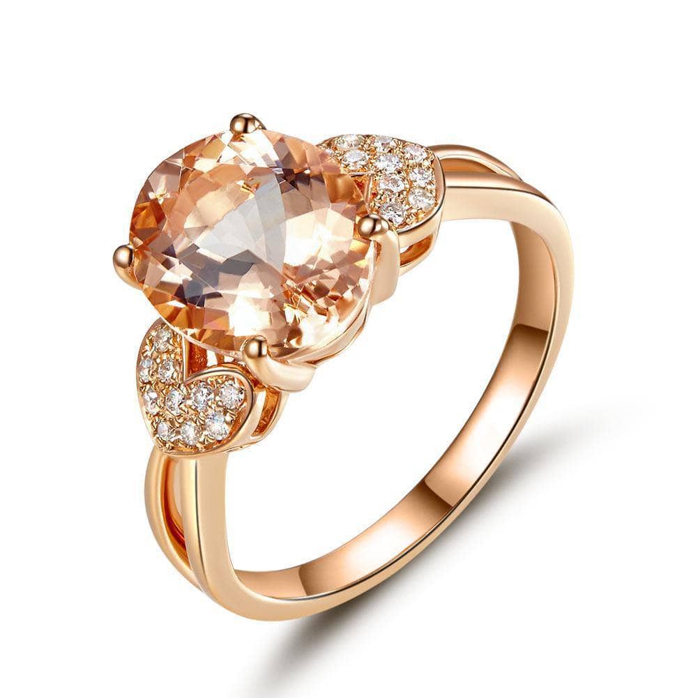14K Rose Gold 3.5 Ct Oval Peach Morganite & Natural Diamond