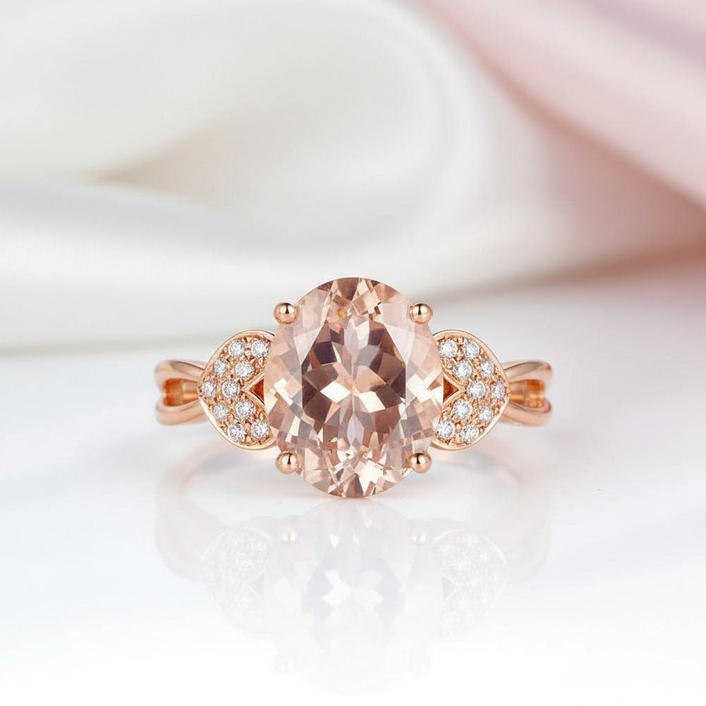 14K Rose Gold 3.5 Ct Oval Peach Morganite & Diamond Option-Black Diamonds New York