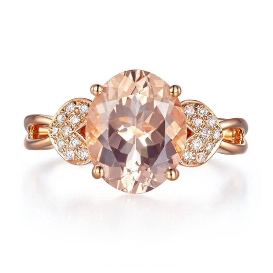 14K Rose Gold 3.5 Ct Oval Peach Morganite & Natural Diamond-Black Diamonds New York