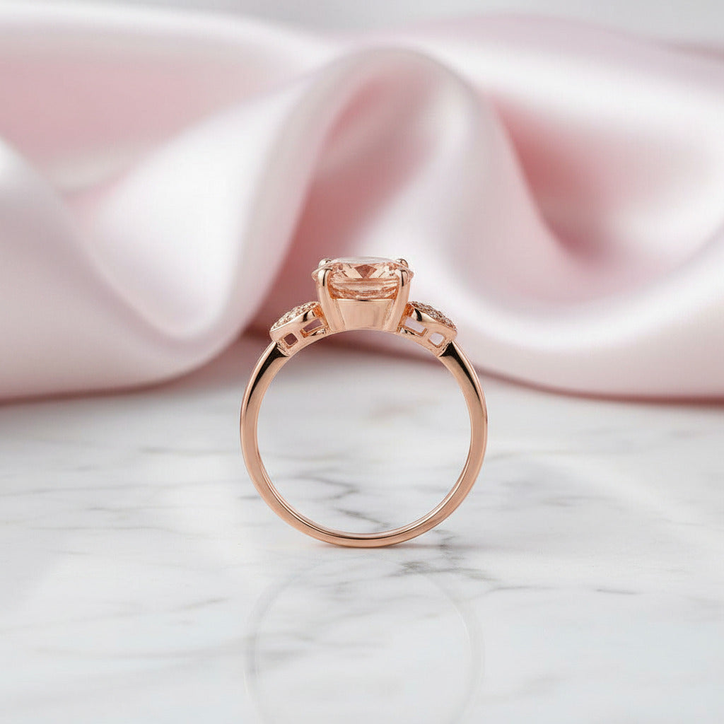14K Rose Gold 3.5 Ct Oval Peach Morganite & Diamond Option-Black Diamonds New York