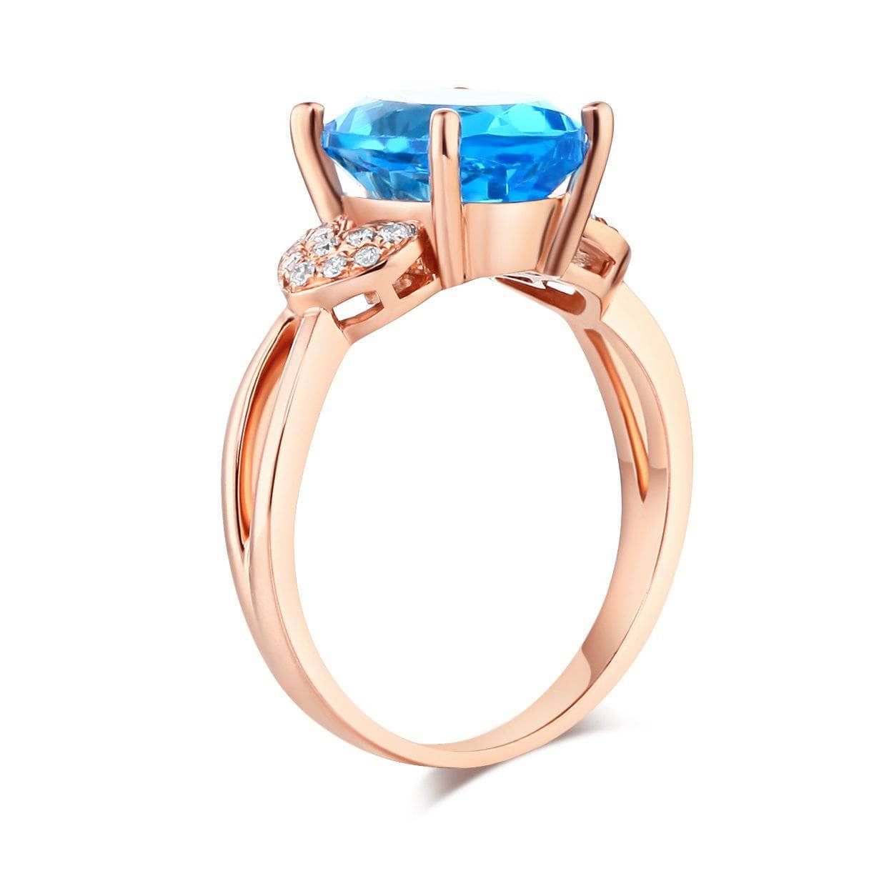 14K Rose Gold 3.5ct Swiss Blue Topaz & Natural Diamond Ring