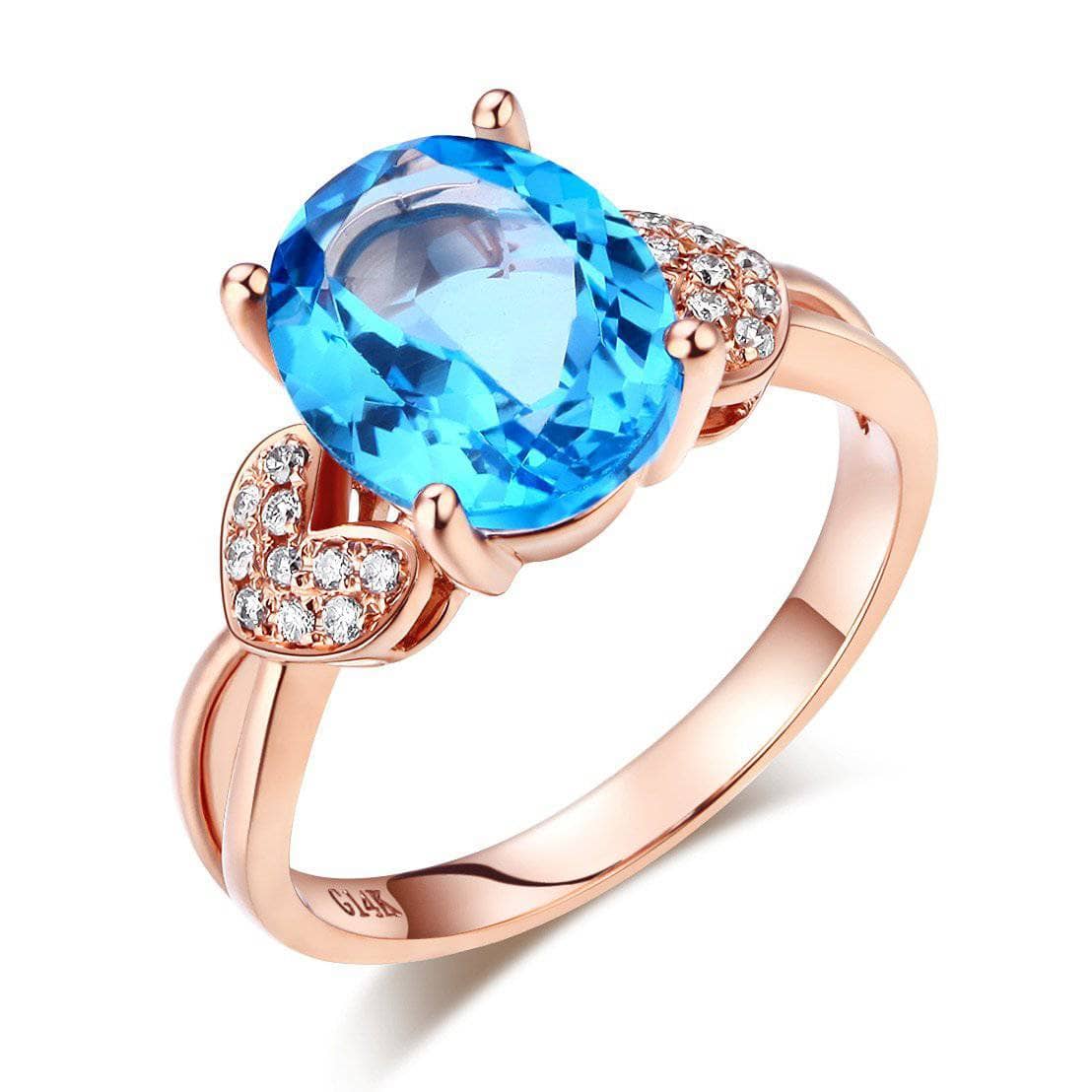 14K Rose Gold 3.5ct Swiss Blue Topaz & Natural Diamond Ring