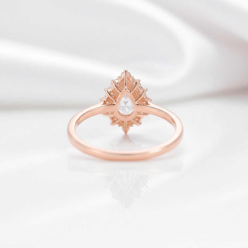 14k Rose Gold 5*7mm Morganite Halo Engagement Cocktail Engagement Ring-Black Diamonds New York