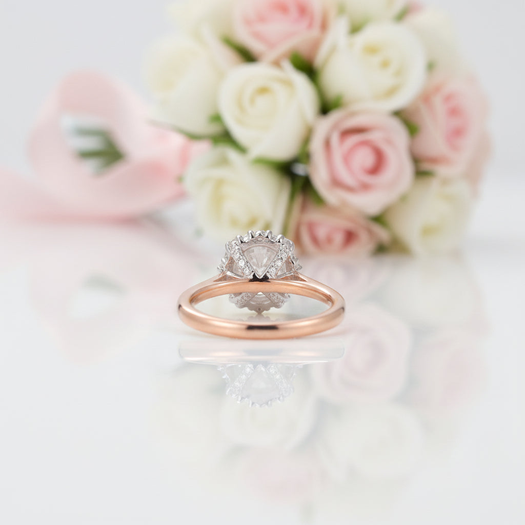 14k Rose Gold 6.5mm Diamond Halo Engagement Ring-Black Diamonds New York