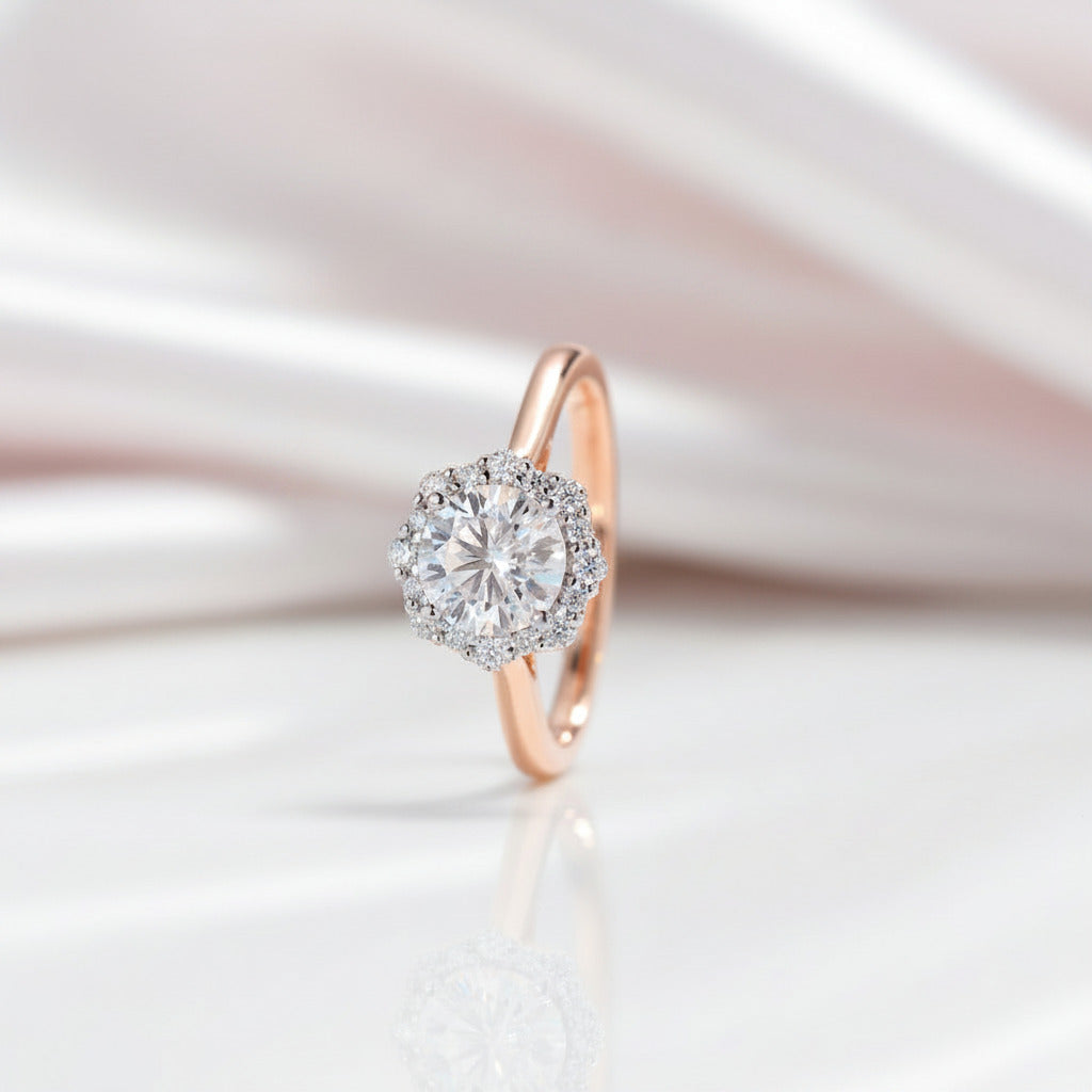 14k Rose Gold 6.5mm Diamond Option Halo Engagement Ring-Black Diamonds New York
