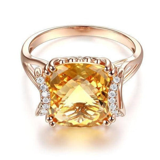 14K Rose Gold 6ct Cushion Yellow Citrine Diamond