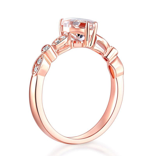 14K Rose Gold 7mm Heart Peach Morganite 0.1 Ct Natural Diamond Ring - Black Diamonds New York