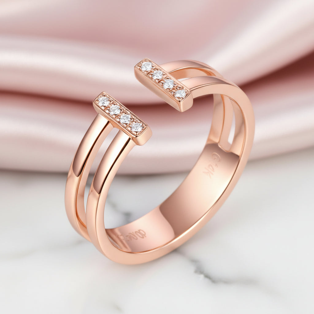 14k Rose Gold Anniversary Ring 0.04ct Natural Diamond Option-Black Diamonds New York