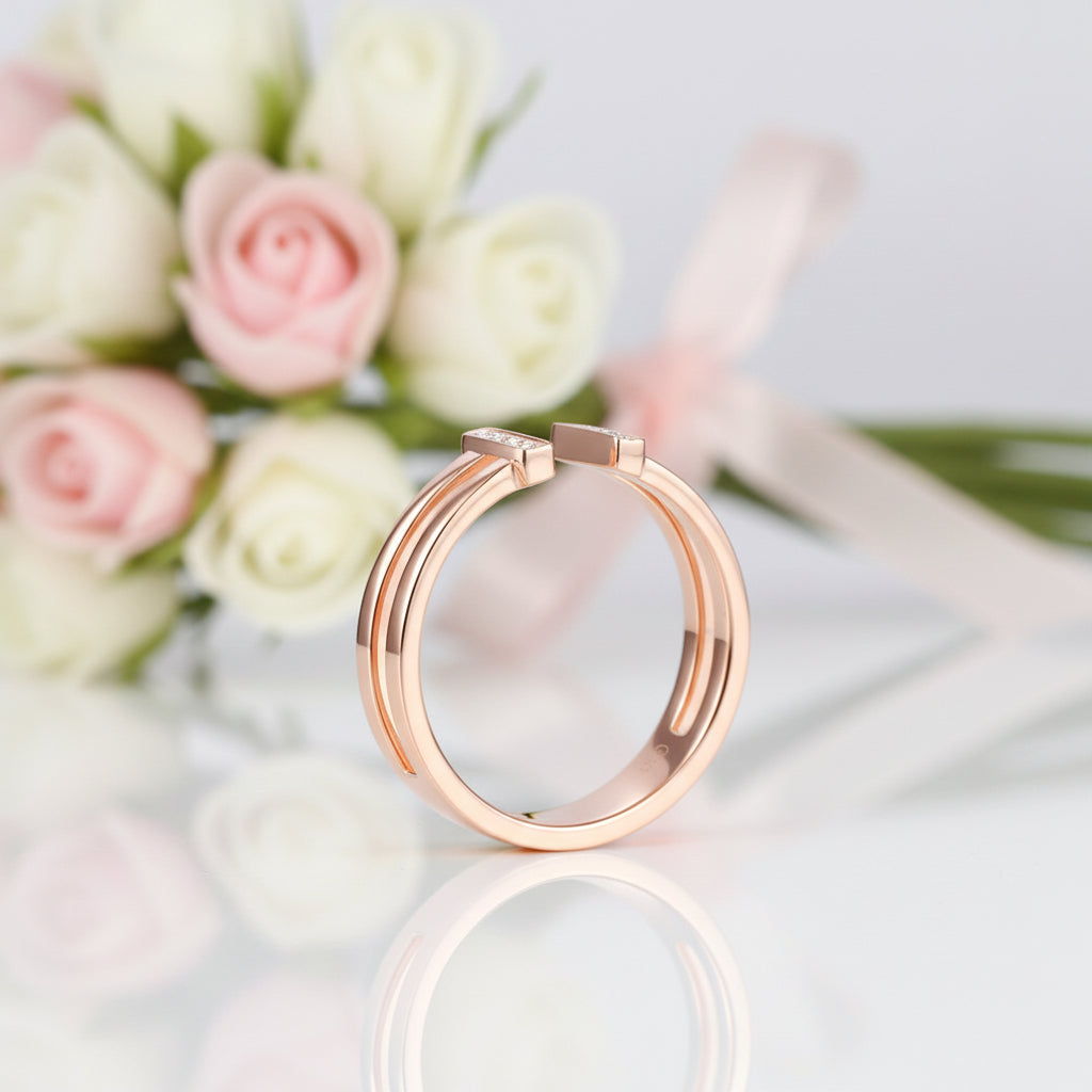 14k Rose Gold Anniversary Ring 0.04ct Natural Diamond Option-Black Diamonds New York