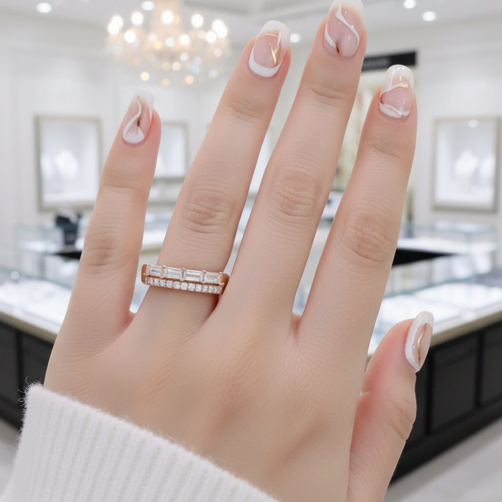 14K Rose Gold Baguette and Round Diamond Option Wedding Band-Black Diamonds New York