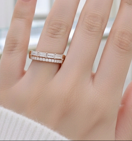 14K Rose Gold Baguette and Round Diamond Wedding Band-Black Diamonds New York