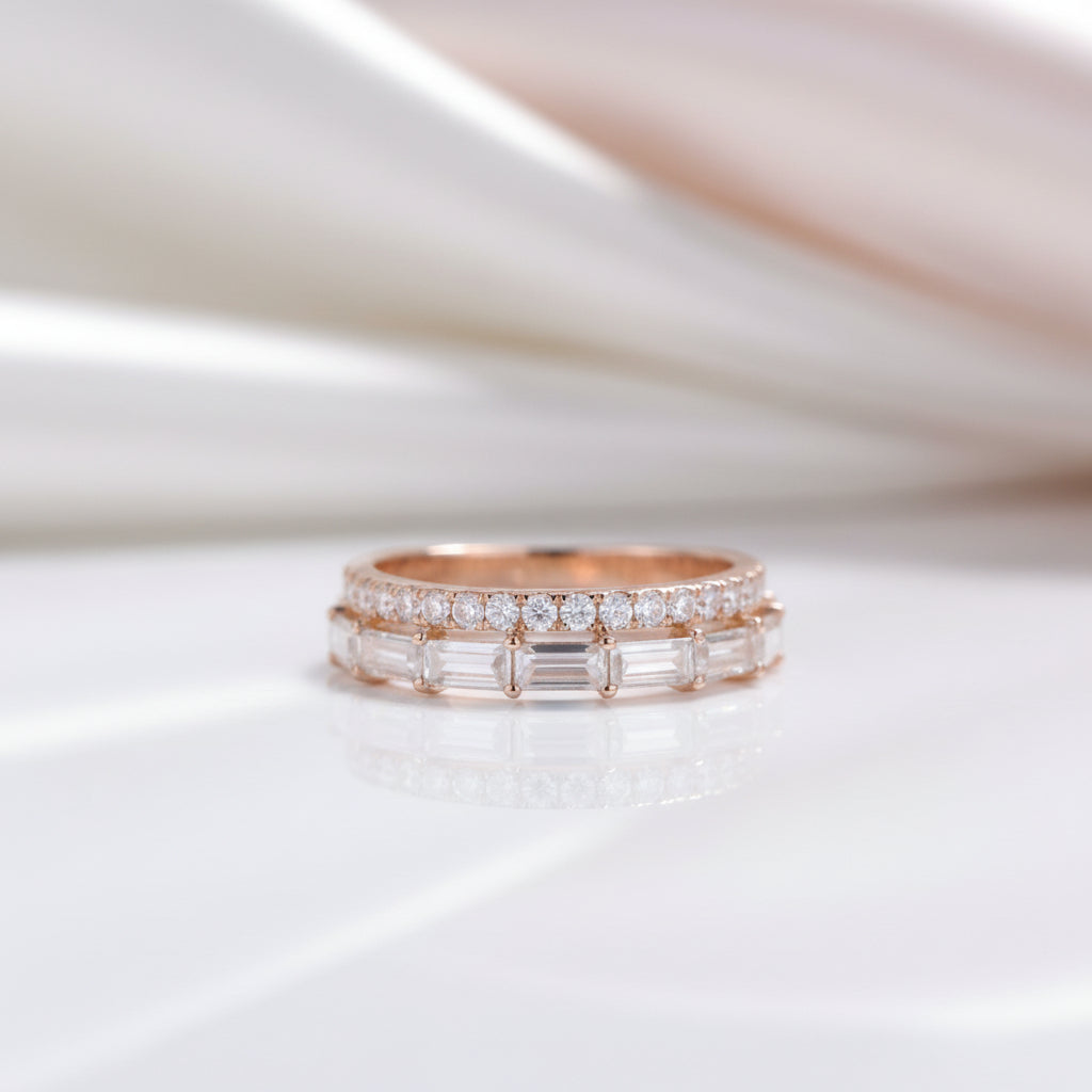 14K Rose Gold Baguette and Round Diamond Option Wedding Band-Black Diamonds New York