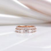 14K Rose Gold Baguette and Round Diamond Option Wedding Band-Black Diamonds New York