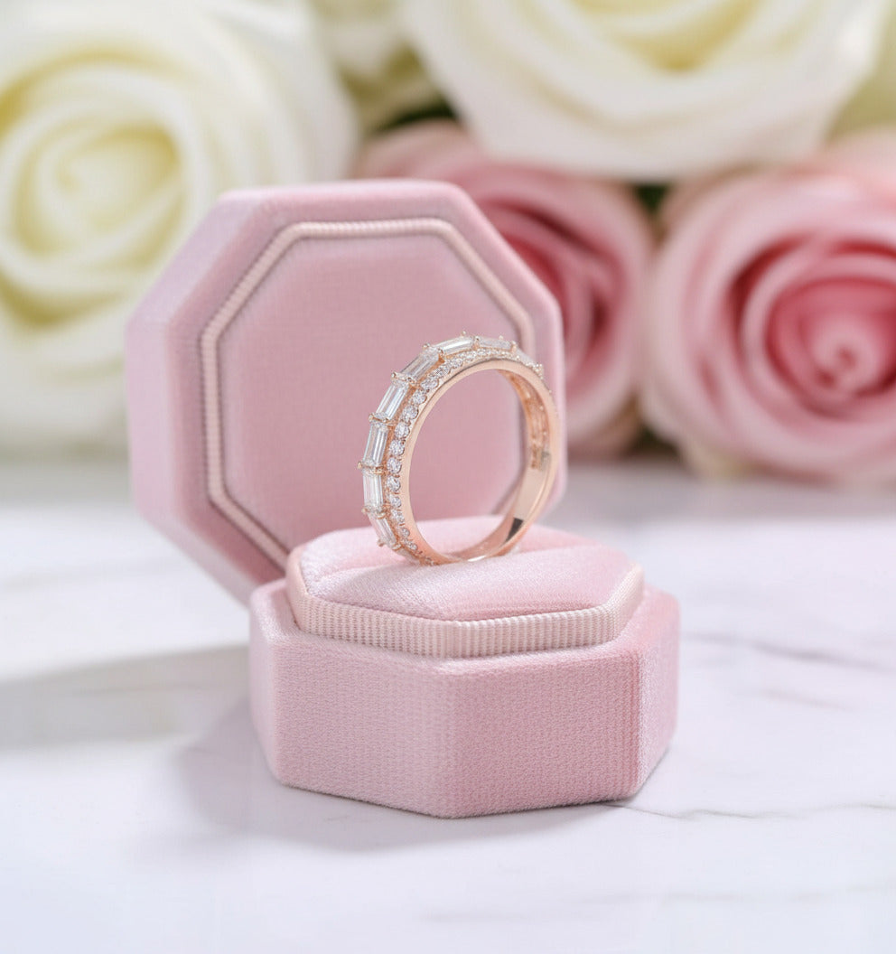 14K Rose Gold Baguette and Round Diamond Wedding Band-Black Diamonds New York