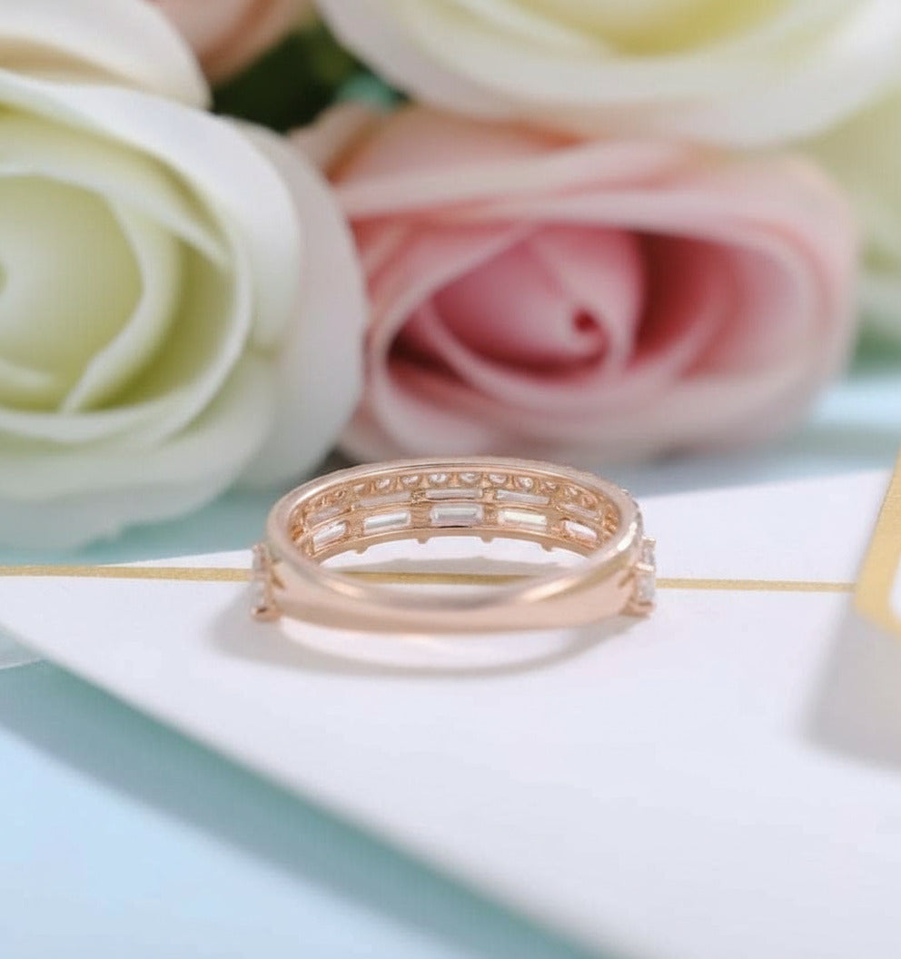 14K Rose Gold Baguette and Round Diamond Wedding Band-Black Diamonds New York