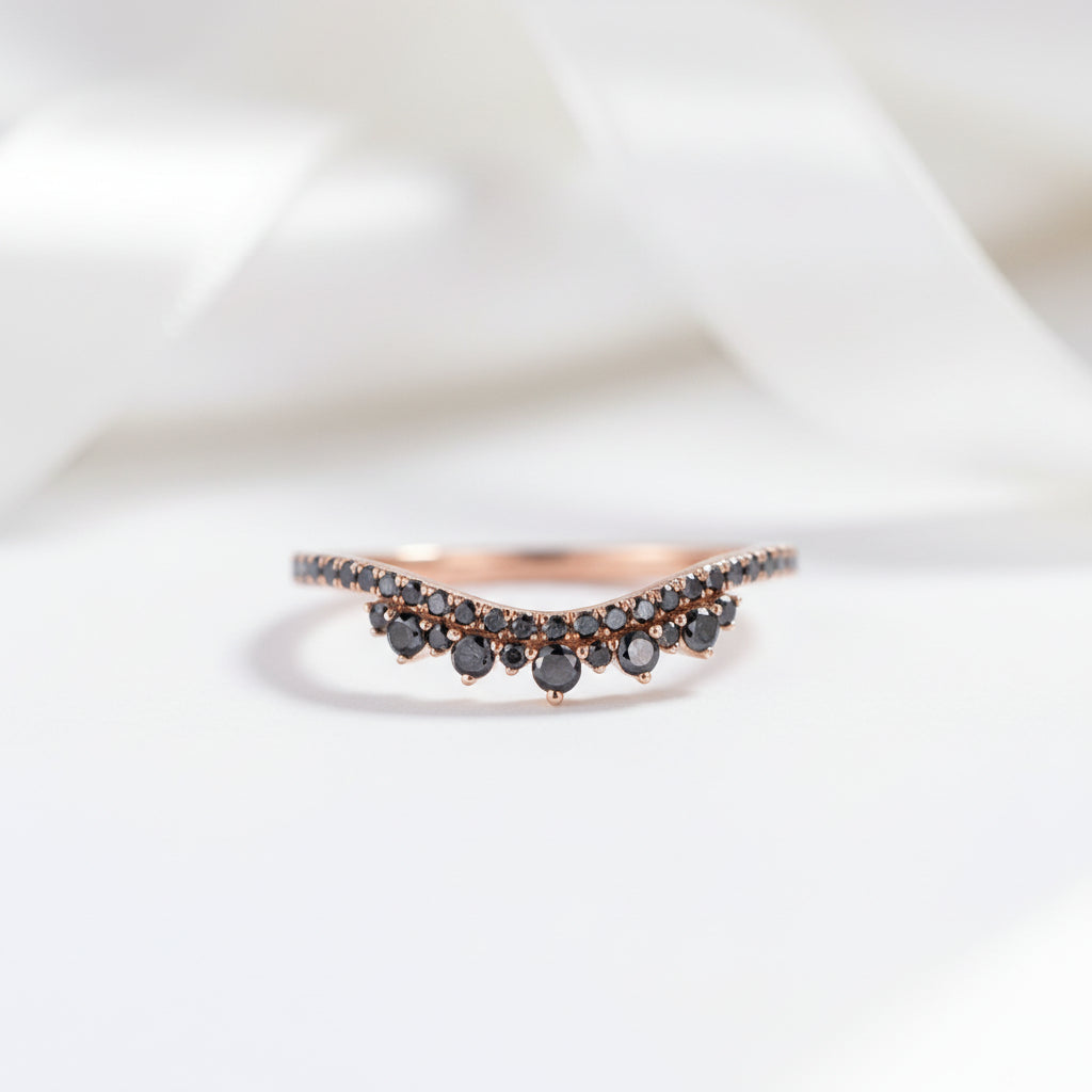 14k Rose Gold Black Diamond Option Stackable Wedding Band-Black Diamonds New York