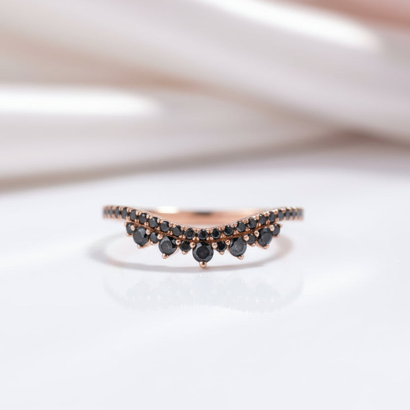 14k Rose Gold Black Diamond Option Stackable Wedding Band-Black Diamonds New York