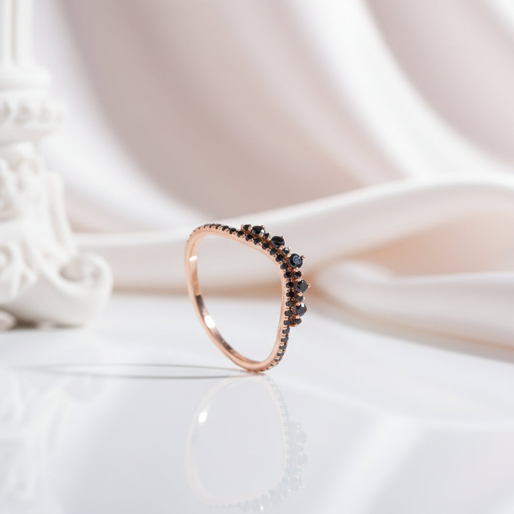 14k Rose Gold Black Diamond Option Stackable Wedding Band-Black Diamonds New York