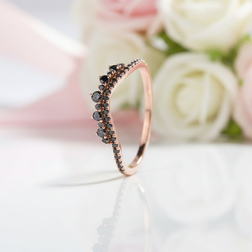 14k Rose Gold Black Diamond Option Stackable Wedding Band-Black Diamonds New York