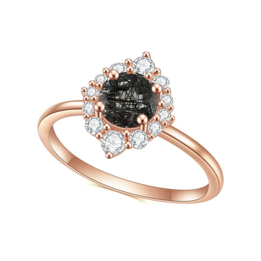 14K Rose Gold Black Rutilated Quartz Engagement Ring-Black Diamonds New York