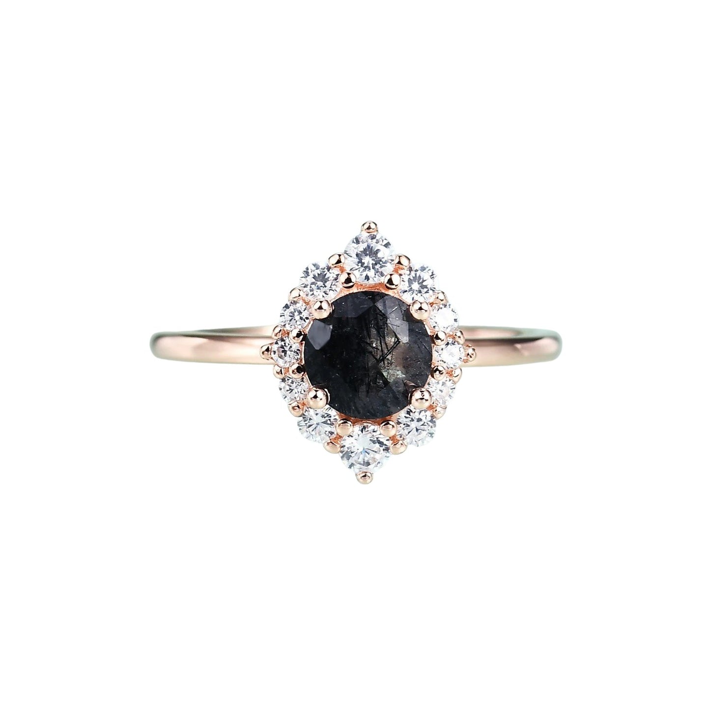 14K Rose Gold Black Rutilated Quartz Engagement Ring - Black Diamonds New York