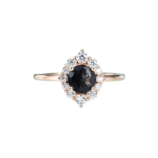 14K Rose Gold Black Rutilated Quartz Engagement Ring-Black Diamonds New York